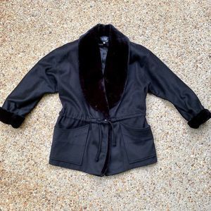 VTG Portrait Black Wool Blend Faux Fur Collar Coat Size 10